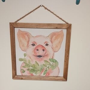 Pig Wall Art with Wooden Frame